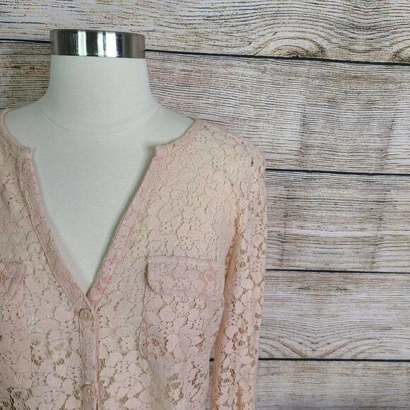New York & Company Lace Button‎ Down Blouse Small - Picture 3 of 6